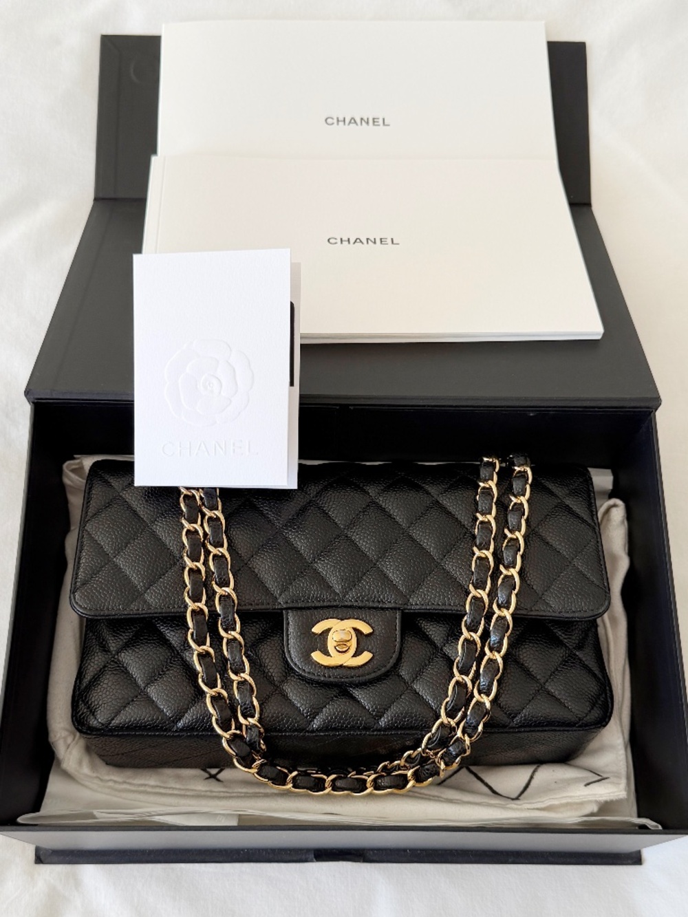 Chanel Classic Double FlapCaviar - Medium Black Gold Hardware